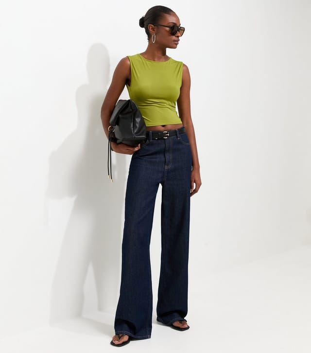 New Look Women's Bright Green Twisted Open Back Sleeveless Top New Look - 3