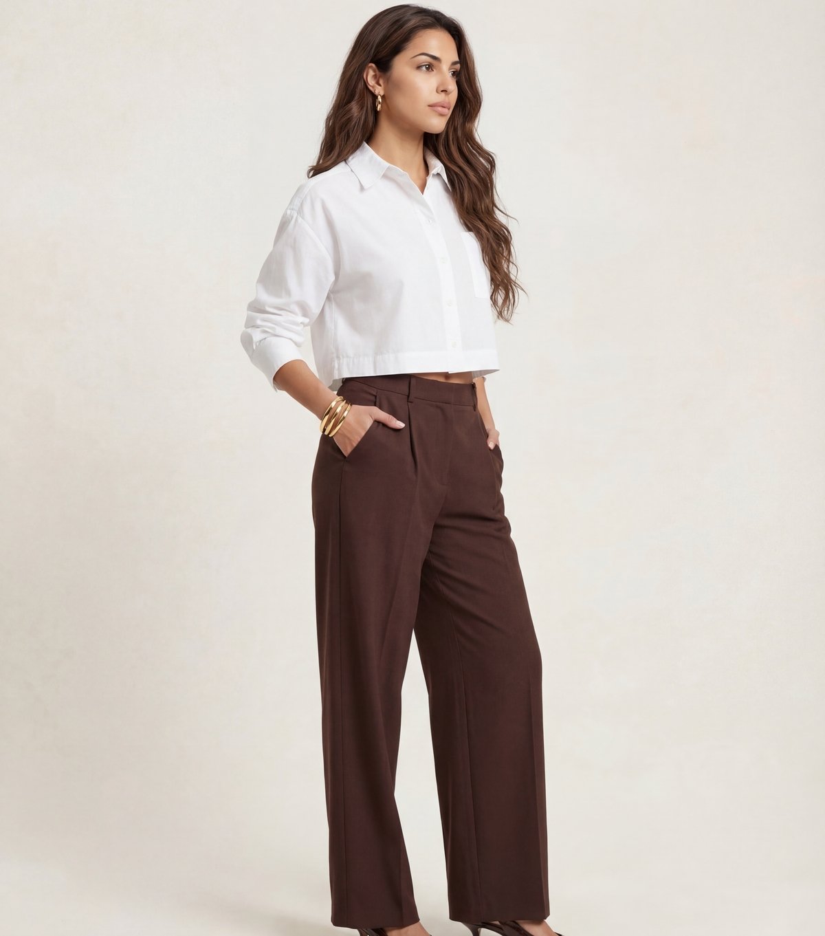 Urban Bliss Women's Brown Woven Cotton Rich Leg Trousers Urban Bliss New Look - 1