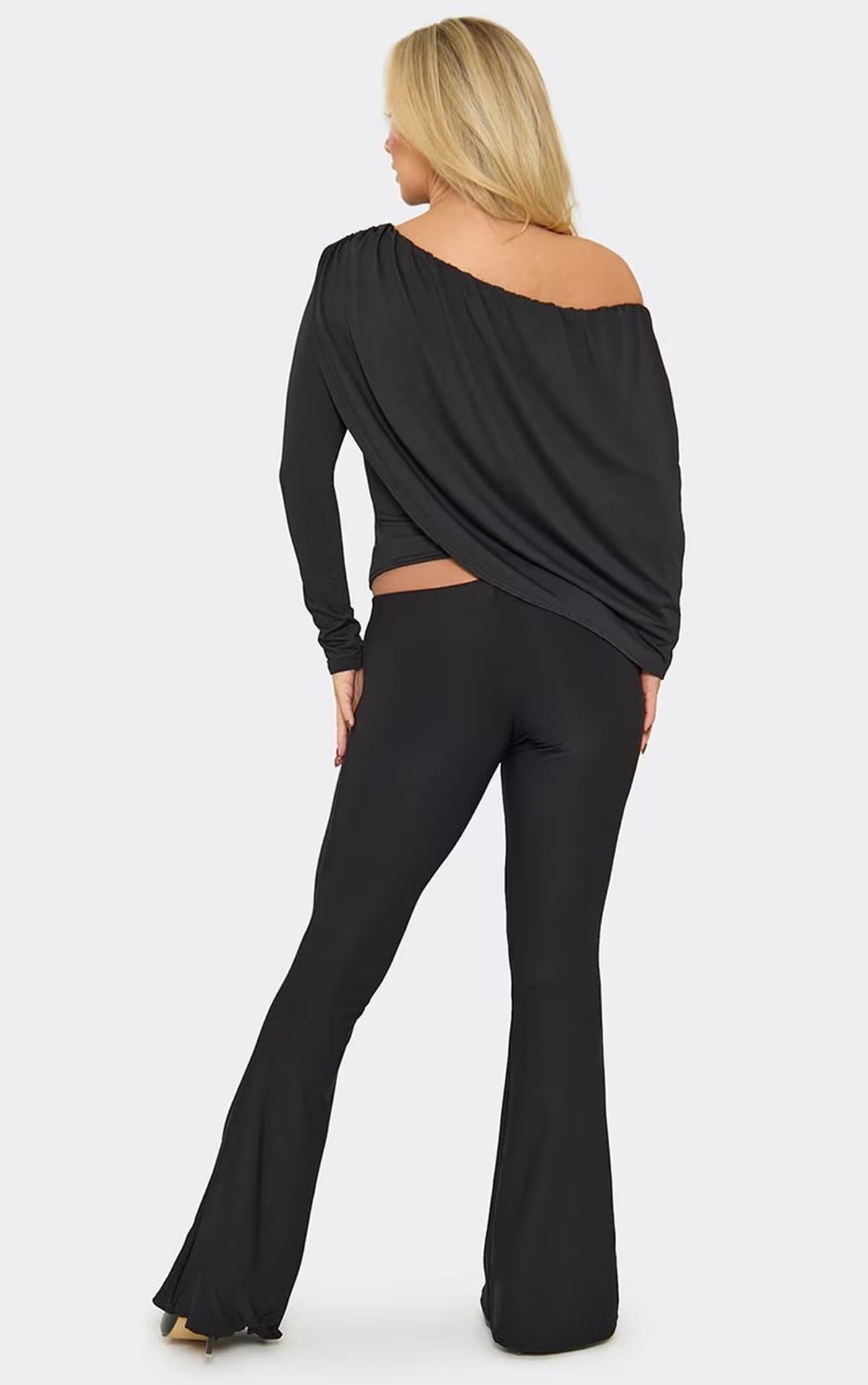 EGO Low Waist Flared Leg Trouser In Black, Women's Size UK 10