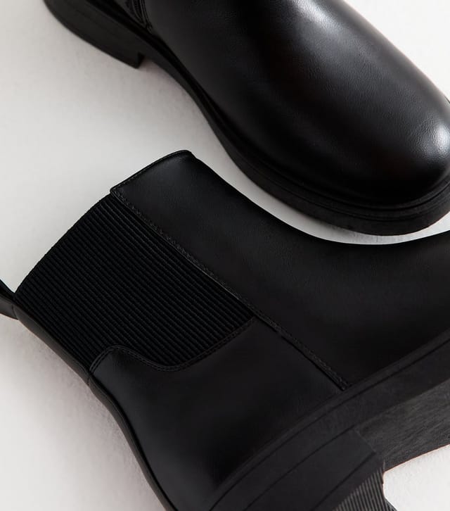 New Look Women's Wide Fit Black Faux Leather Chunky Sole Chelsea Ankle Boots Vegan New Look - 3