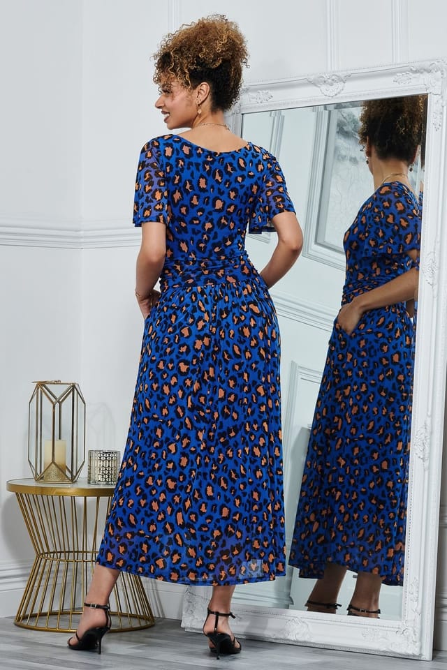 Jolie Moi Jolie Moi Women's Julita Print Mesh Maxi Dress in Blue - 2