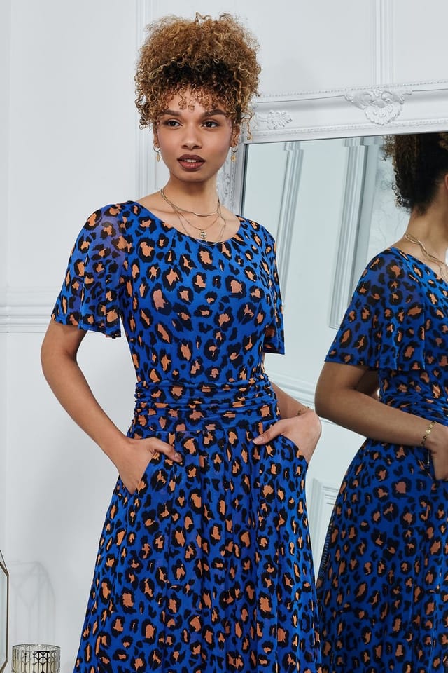 Jolie Moi Jolie Moi Women's Julita Print Mesh Maxi Dress in Blue - 3