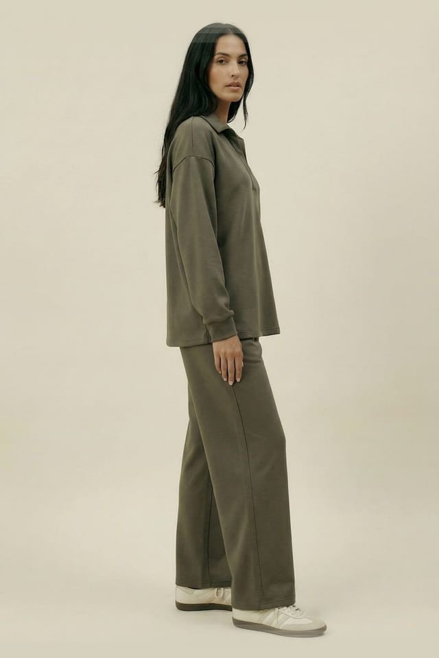 The Night Store The Night Store Women's Olive Collar Lounge Trouser Set - 2