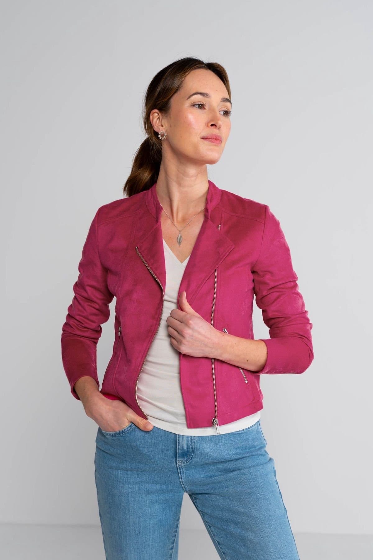 Kettlewell Kettlewell Women's Rachel Cropped Biker Jacket in Fuchsia