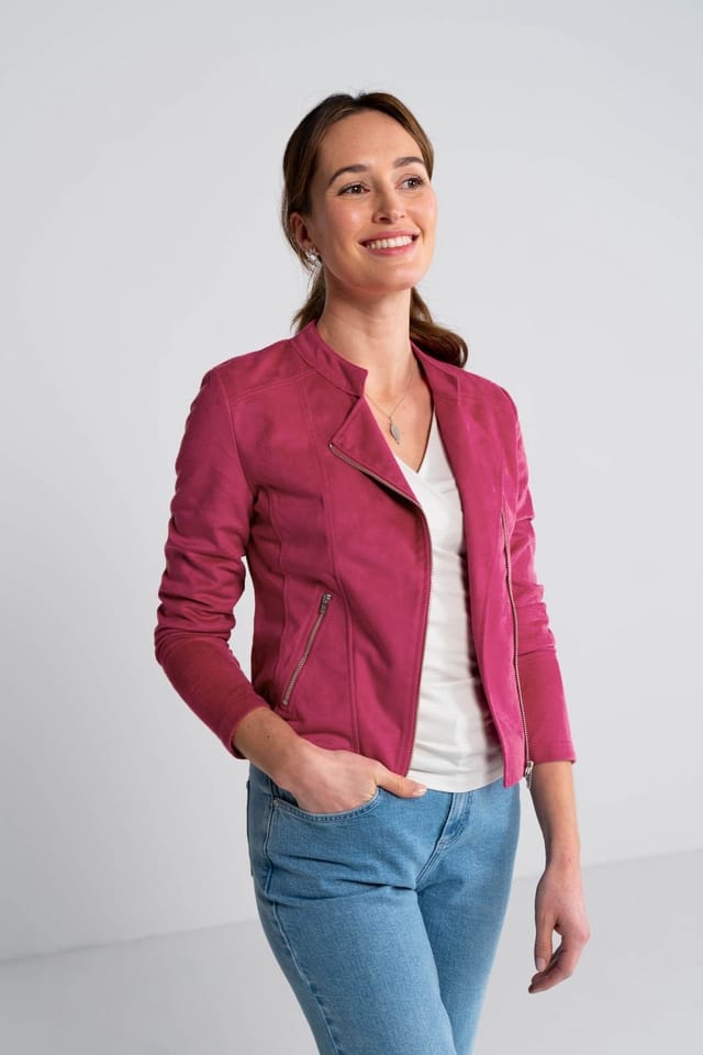 Kettlewell Kettlewell Women's Rachel Cropped Biker Jacket in Fuchsia - 3