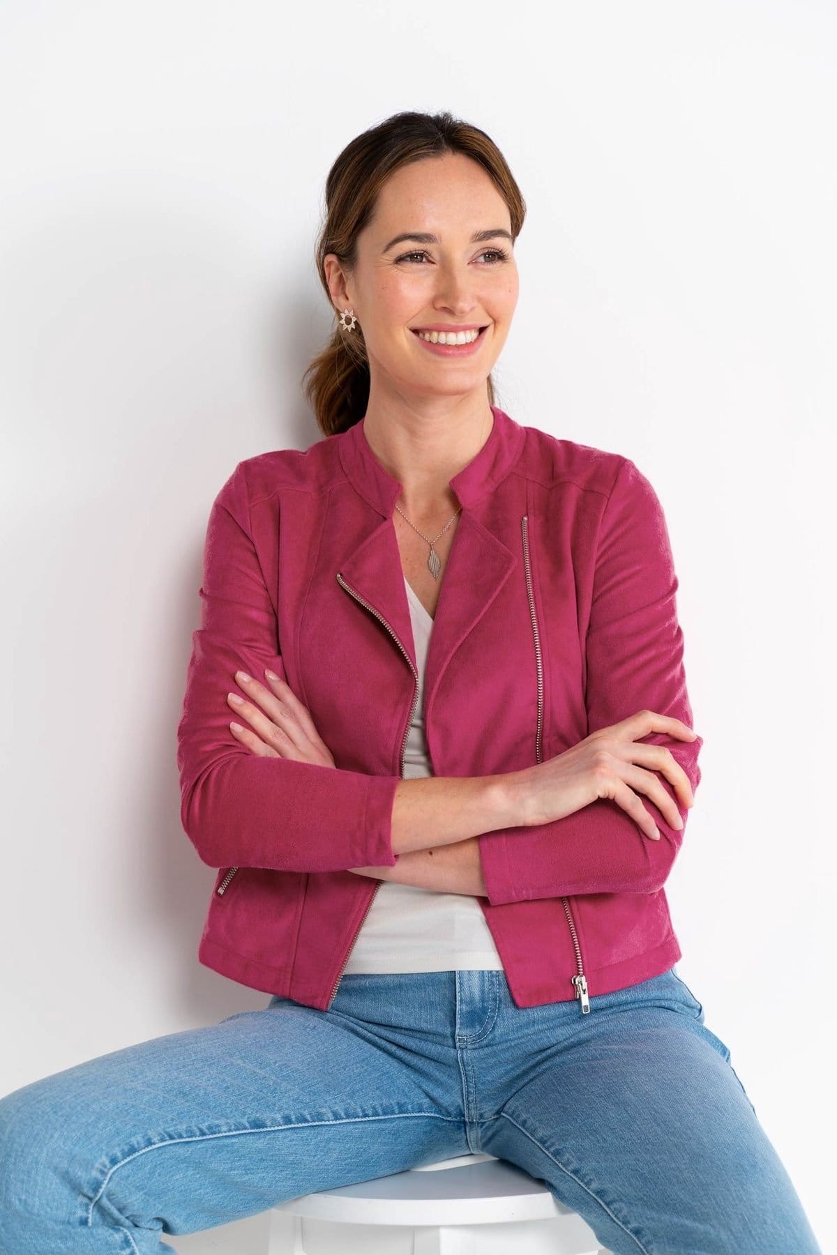 Kettlewell Kettlewell Women's Rachel Cropped Biker Jacket in Fuchsia - 4