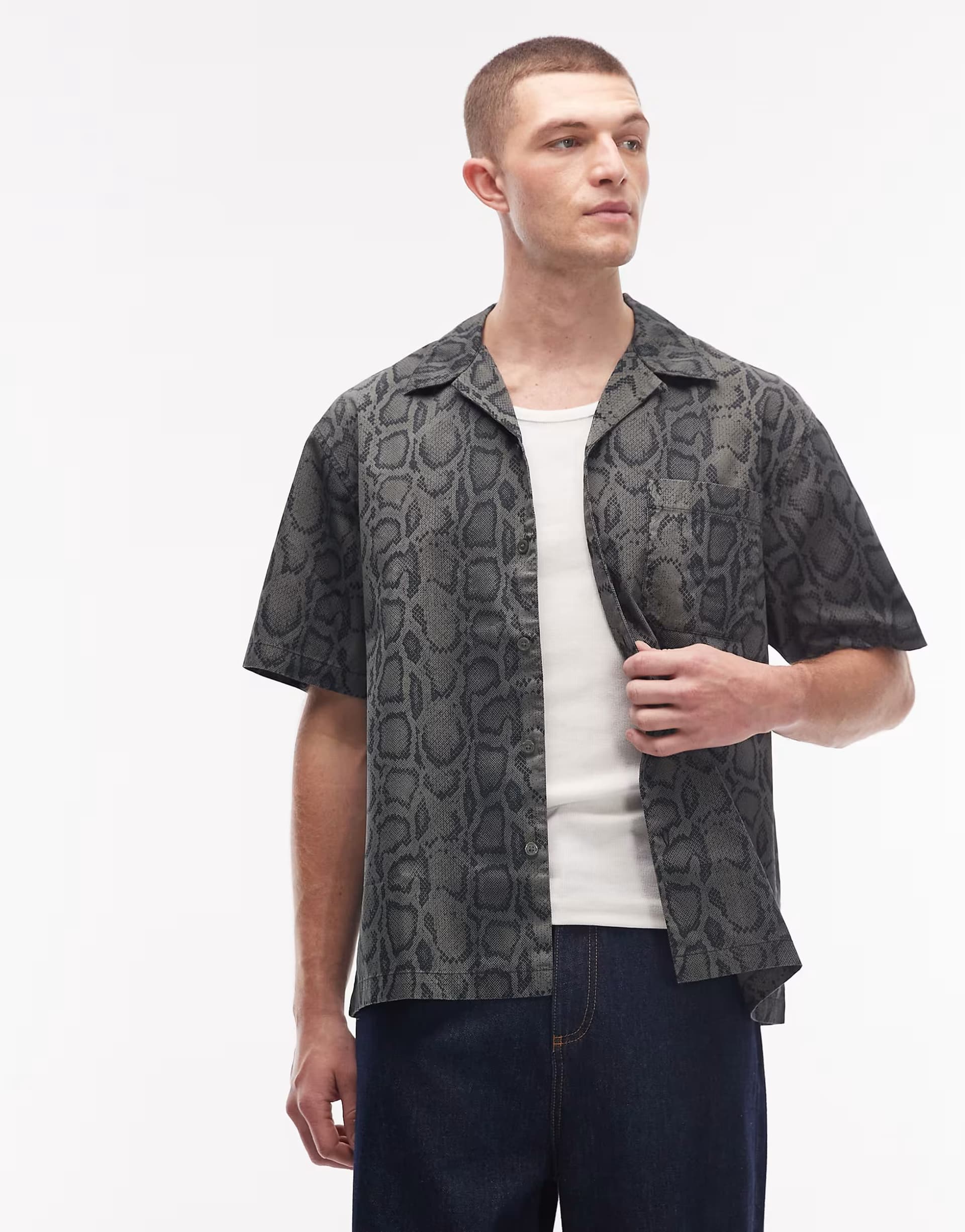 ASOS Carhartt WIP snake camo print shirt in dark khaki