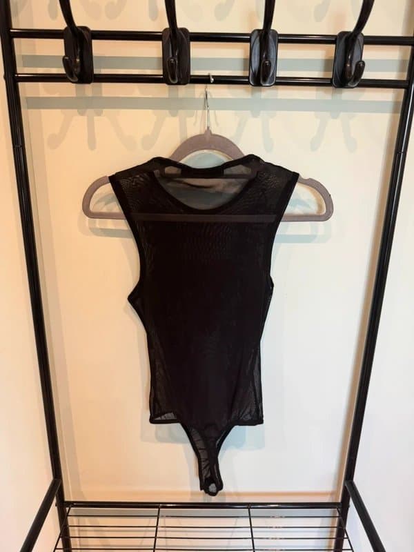 Missguided Missguided Black Sheer Mesh Baroque Embroidered Bodysuit - Size UK 6