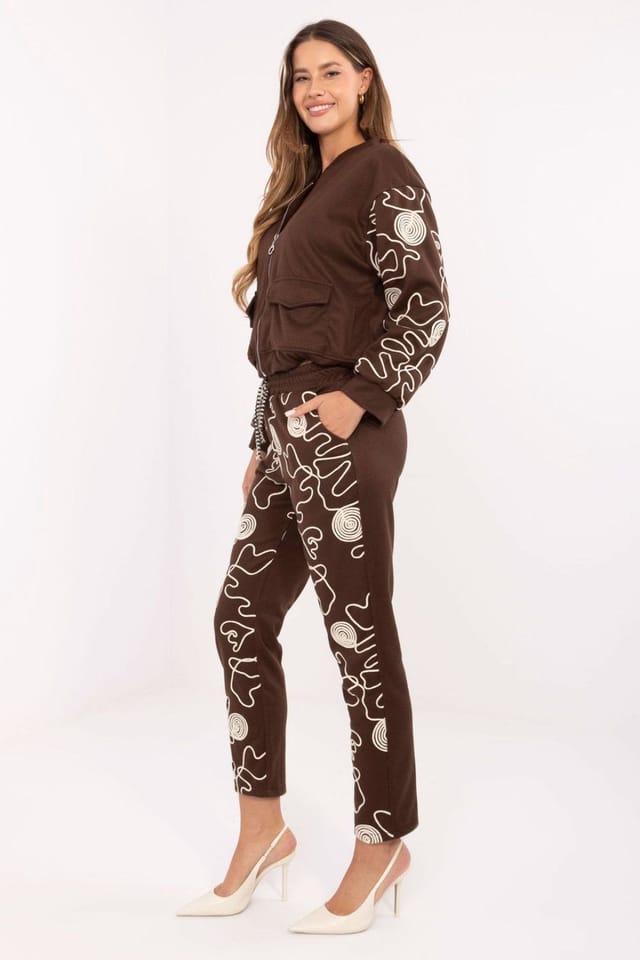 Love Lace Love Lace Women's Zip Hoodie Trackpants Set with Embroidery in Brown - 2