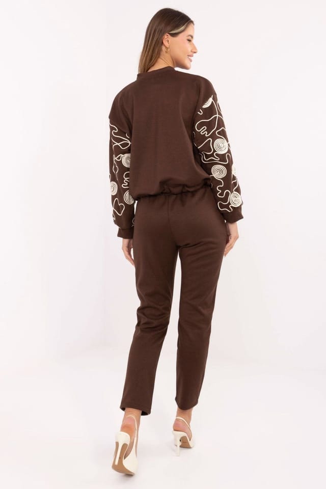 Love Lace Love Lace Women's Zip Hoodie Trackpants Set with Embroidery in Brown - 3