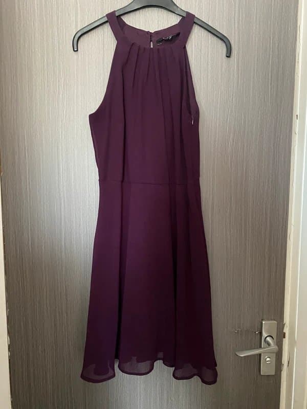 New Look New Look Purple Plum Chiffon Halter Neck Dress UK 12 Occasion Party