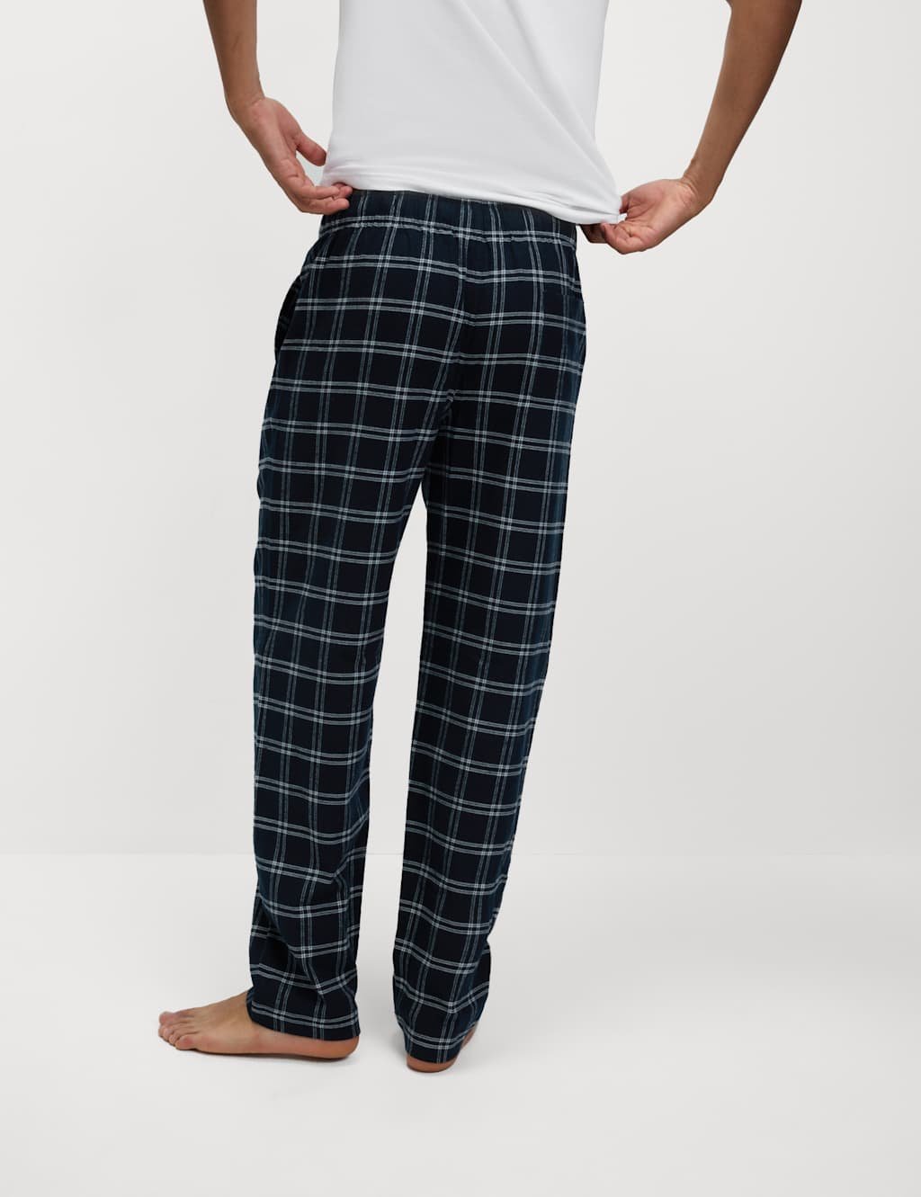 Marks & Spencer M&S Pure Cotton Checked Pyjama Bottoms Navy Mix - 3