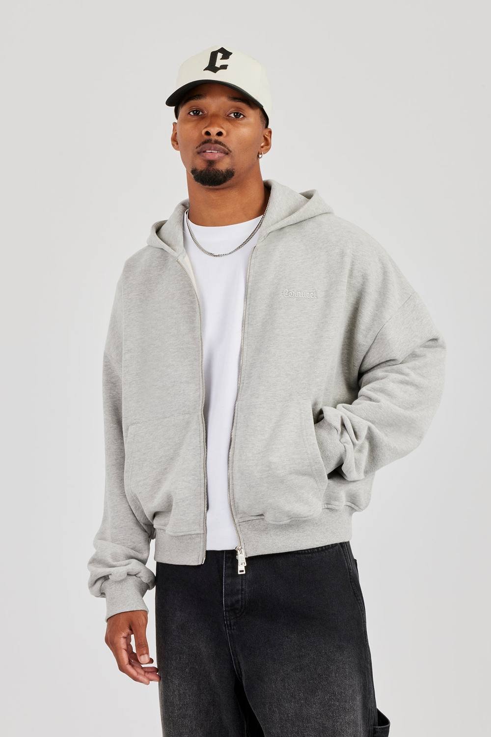 Cernucci Cernucci Men's Zip Through Boxy Hoodie - Grey Marl - 3