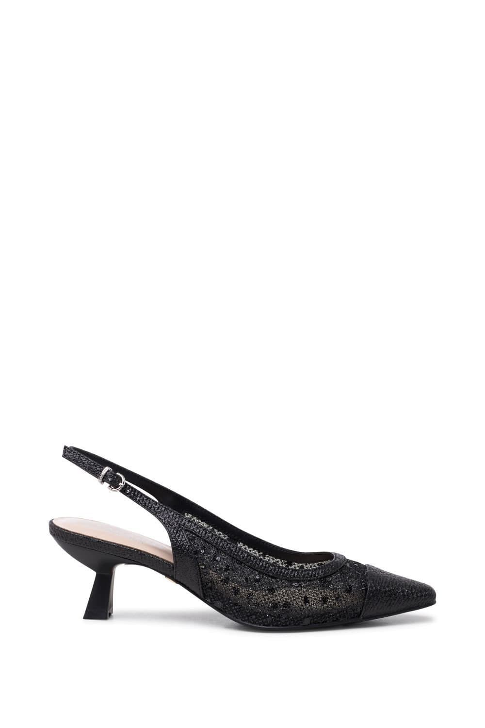 Paradox London Paradox London Women's 'Tamsin' Mid Heel Glitter & Mesh Sling Back Courts in Black