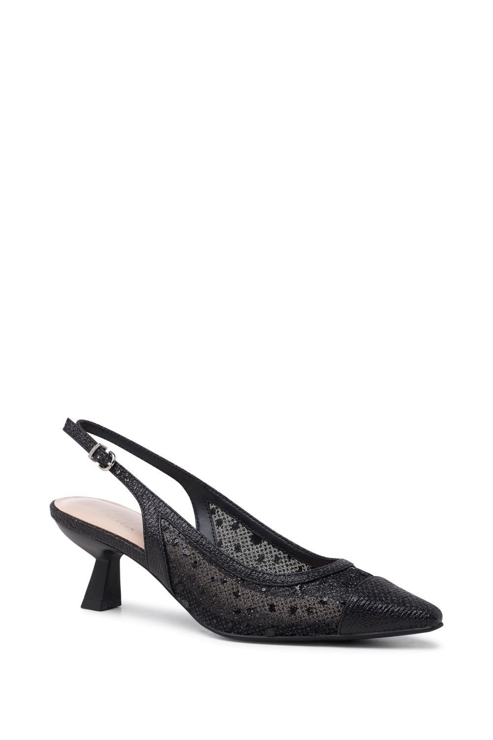Paradox London Paradox London Women's 'Tamsin' Mid Heel Glitter & Mesh Sling Back Courts in Black - 2