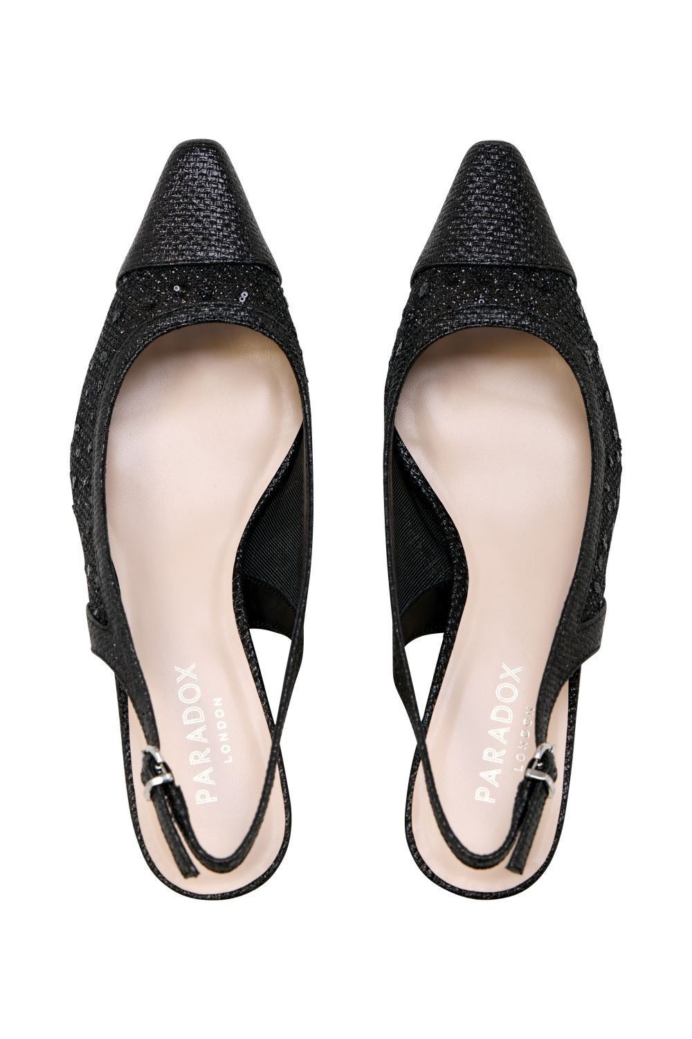 Paradox London Paradox London Women's 'Tamsin' Mid Heel Glitter & Mesh Sling Back Courts in Black - 3