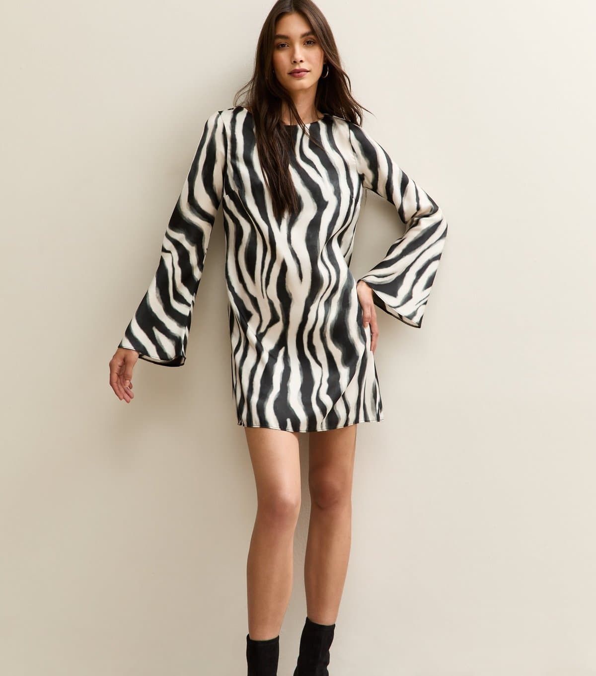 New Look Women's Black Zebra Print Satin Mini Dress New Look