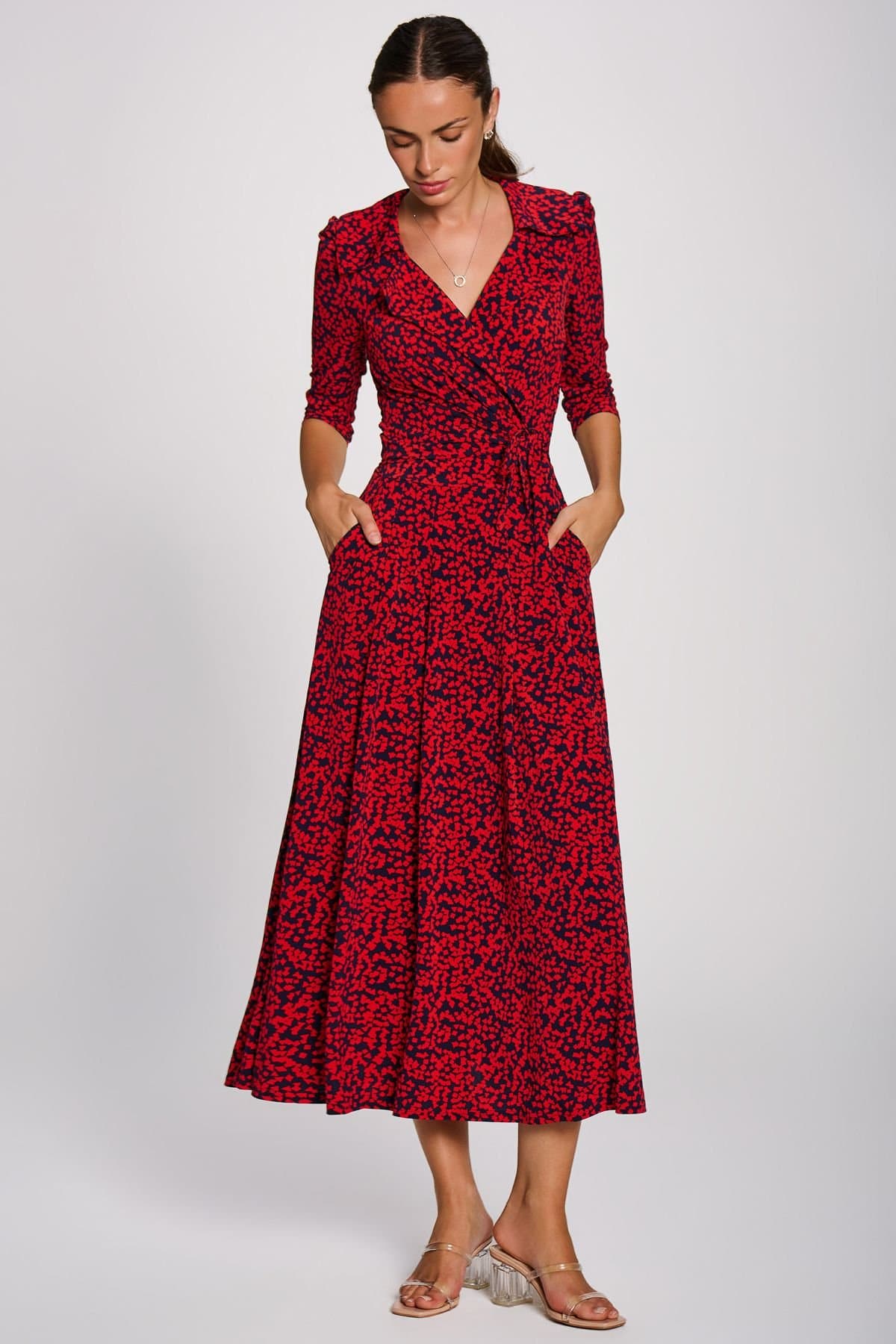 Jolie Moi Jolie Moi Women's Wrap Front Jersey Maxi Dress in Dark Red
