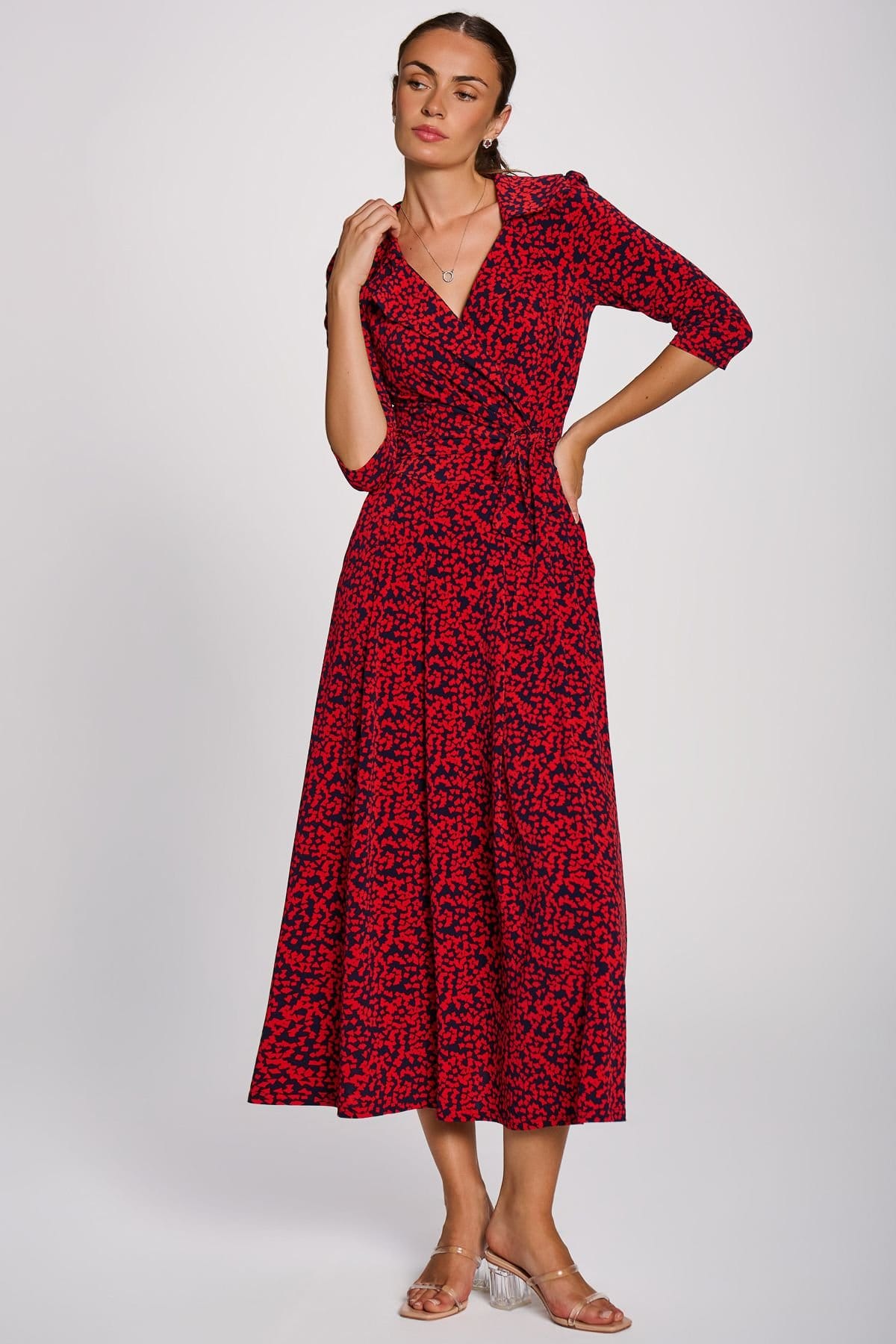 Jolie Moi Jolie Moi Women's Wrap Front Jersey Maxi Dress in Dark Red - 4