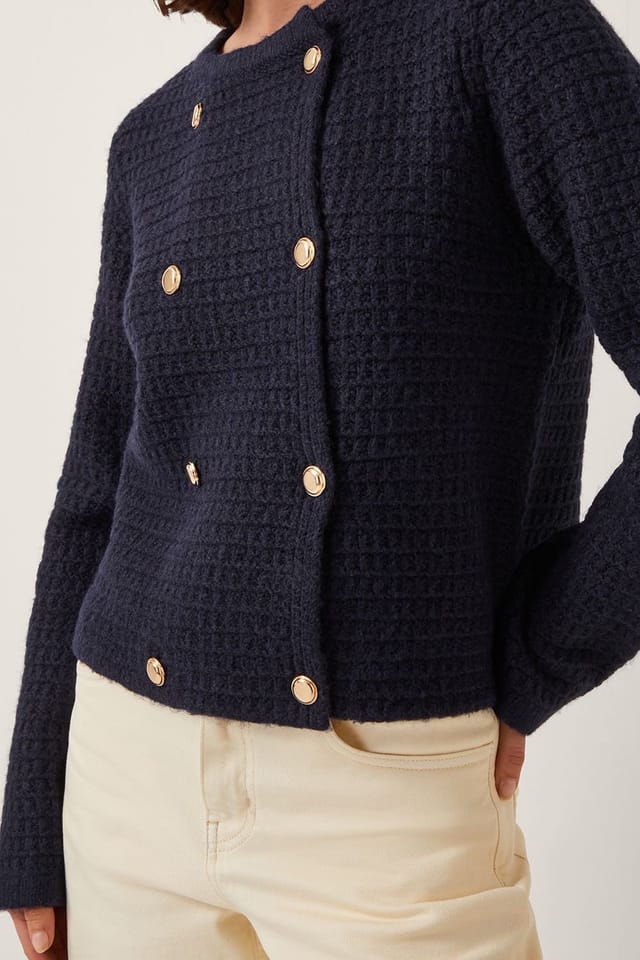 Monsoon Monsoon Women's Skye Double-Breasted Waffle Knit Cardigan Blue - 3