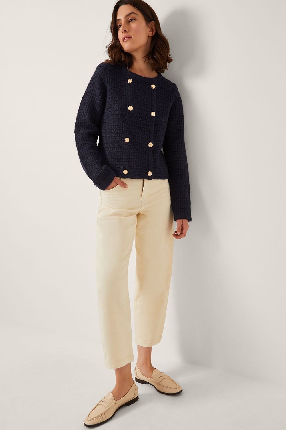 Monsoon Monsoon Women's Skye Double-Breasted Waffle Knit Cardigan Blue - 4