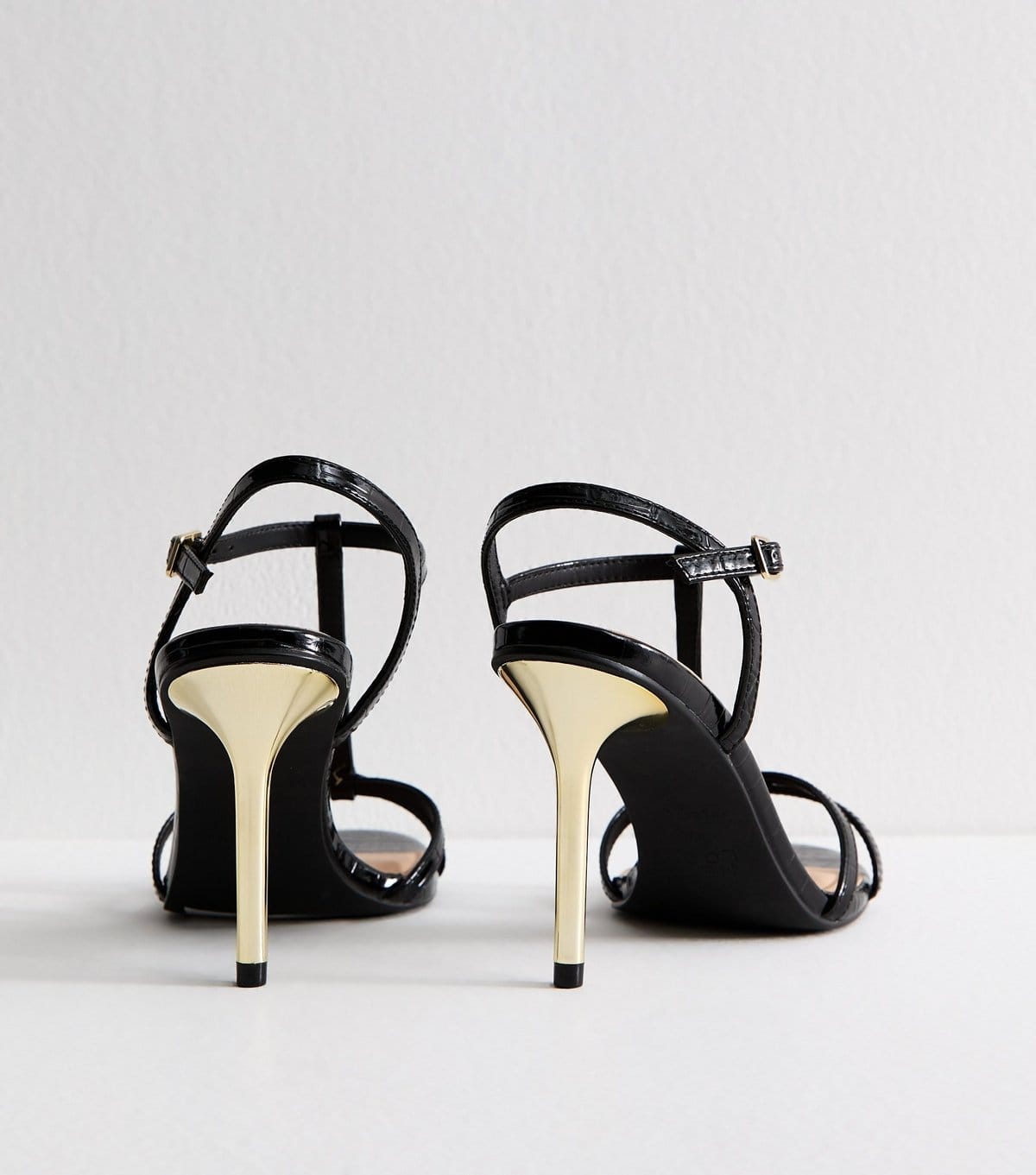 New Look Women's Black Faux Leather T-Bar Metallic Heel Stiletto Sandals Vegan New Look - 4