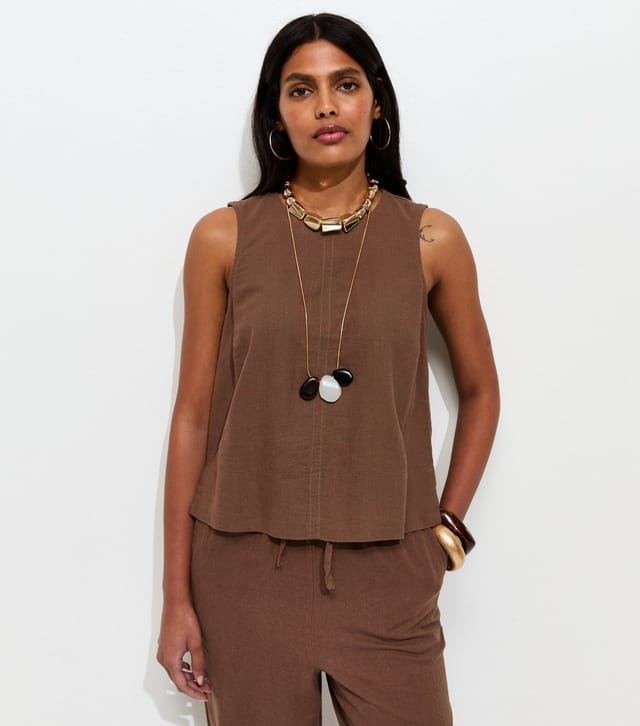 New Look Women's Brown Linen Blend Sleeveless Top New Look - 2