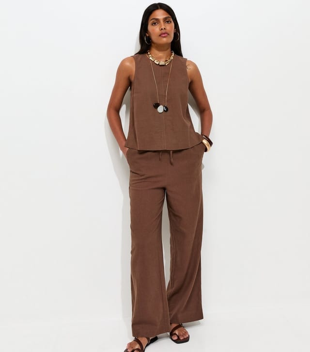 New Look Women's Brown Linen Blend Sleeveless Top New Look - 3