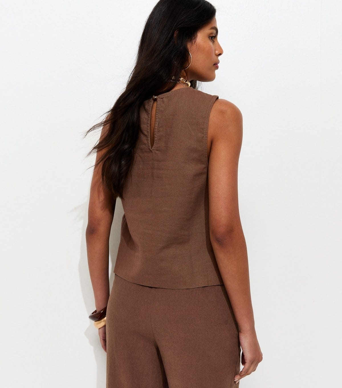 New Look Women's Brown Linen Blend Sleeveless Top New Look - 4