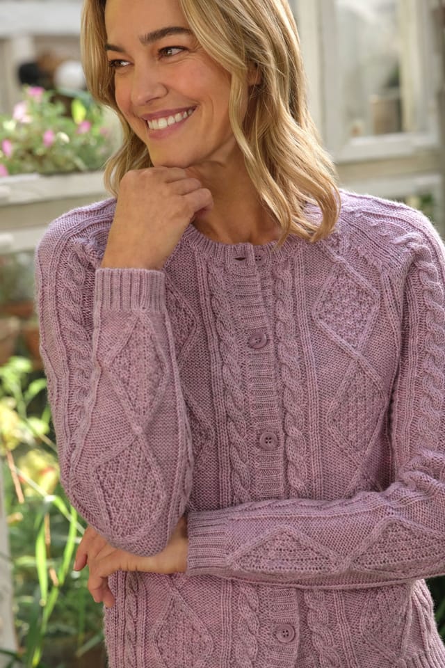 WoolOvers WoolOvers Women's Cable Button Cardigan in Pink - 2