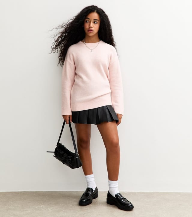 New Look Girls' Black Faux Leather Drop Pleat Buckle Skirt New Look - 3