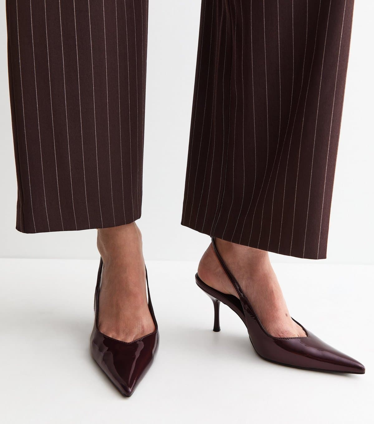 New Look Women's Dark Burgundy Faux Leather Ankle Strap Stiletto Court Shoes New Look
