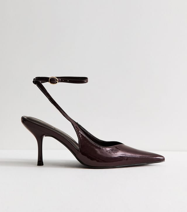 New Look Women's Dark Burgundy Faux Leather Ankle Strap Stiletto Court Shoes New Look - 2