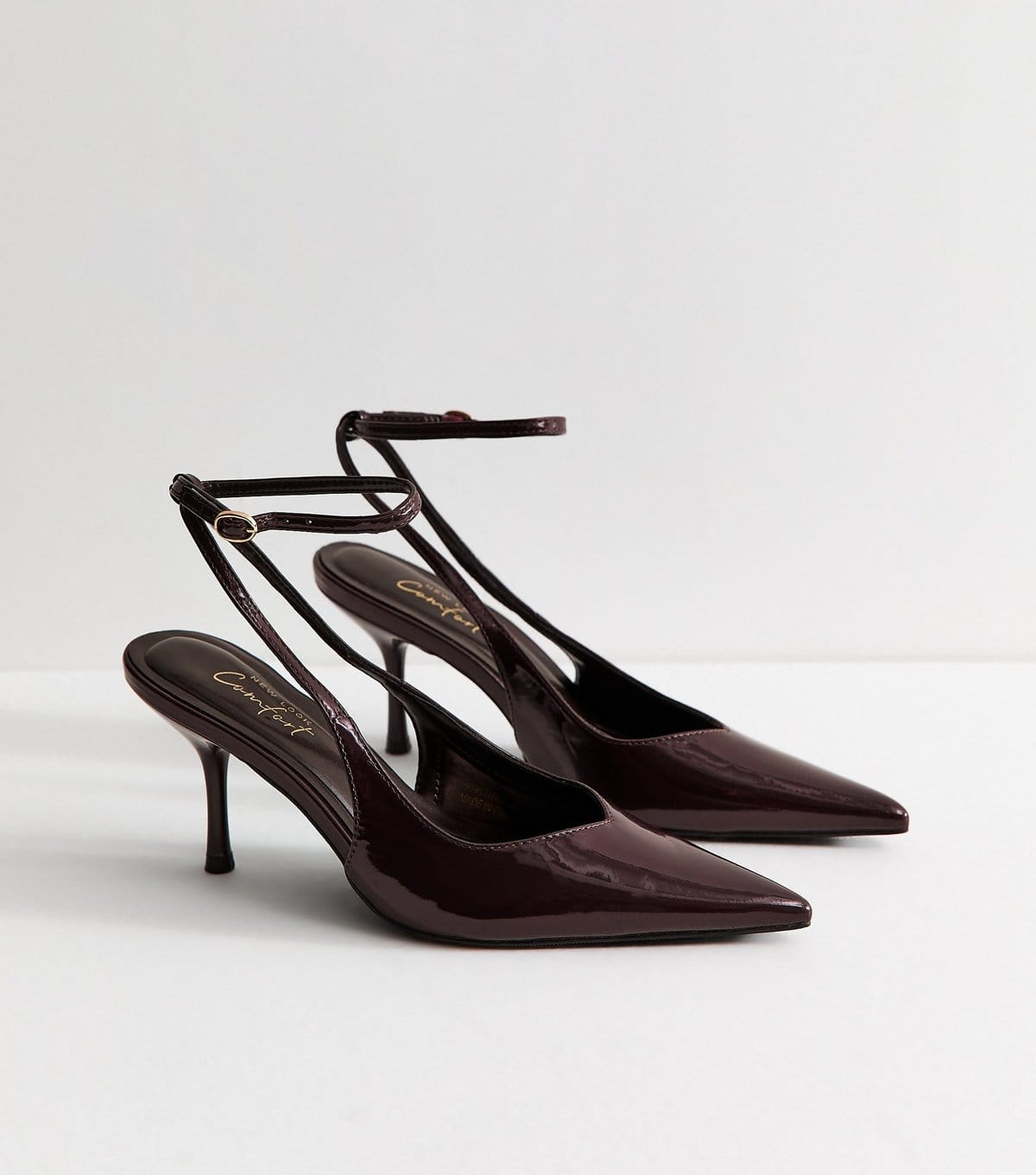 New Look Women's Dark Burgundy Faux Leather Ankle Strap Stiletto Court Shoes New Look - 4