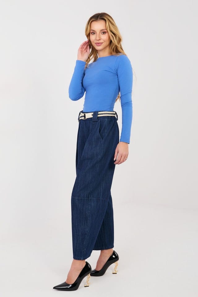 Love Lace Love Lace Women's High Waisted Wide Leg Denim Culottes in Blue - 2