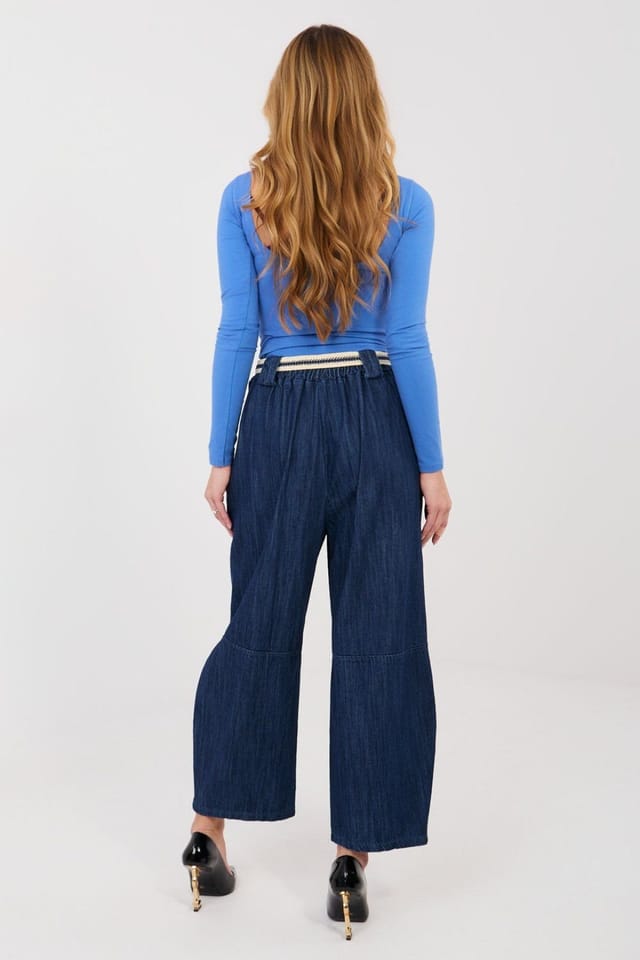 Love Lace Love Lace Women's High Waisted Wide Leg Denim Culottes in Blue - 3