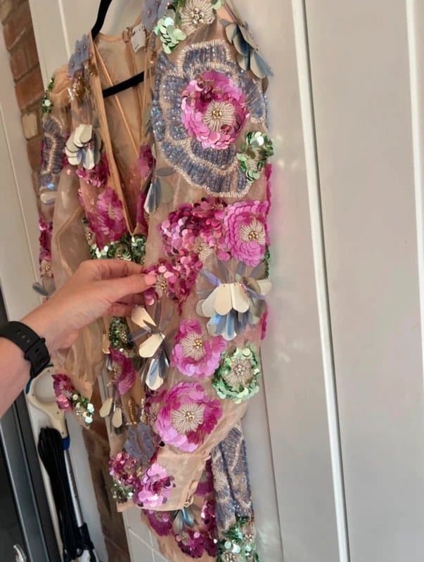 ASOS Asos Luxe v-neck sheer mini dress, size 10, with embellished flowers in pink floral