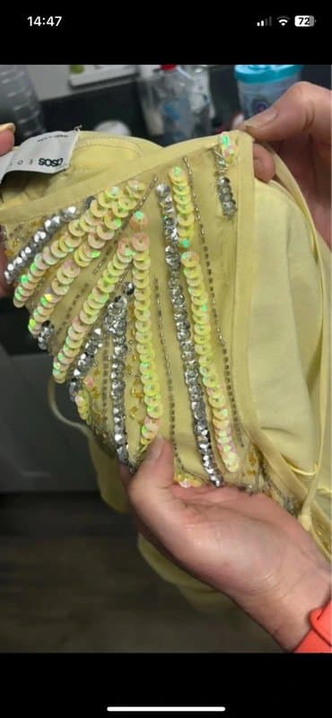 ASOS Asos Yellow Embellished Sequin Feather Dress