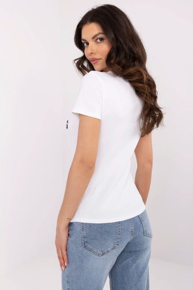 Love Lace Love Lace Women's Soft Cotton Round Neck Teddy Bear Sequin T-Shirt in White - 3