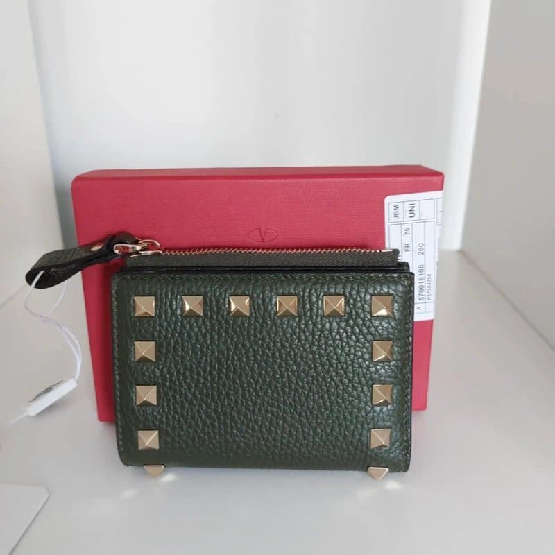 Valentino Garavani Valentino Garavani dark green rock studs wallet purse leather authentic