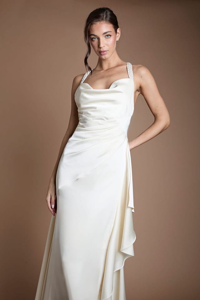 Coast Coast Women's Beaded Strap Cowl Neck Wedding Dress in Ivory - 2