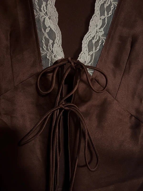 ASOS Satin burgundy / pink lace tie front blouse