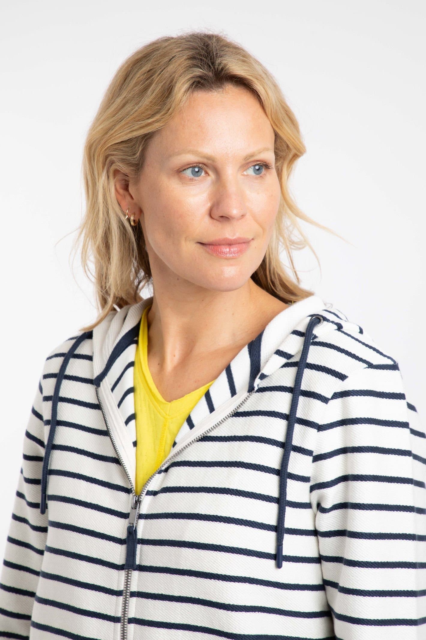 Weird Fish Weird Fish Women's Catalina Striped Full Zip Hoodie in Navy