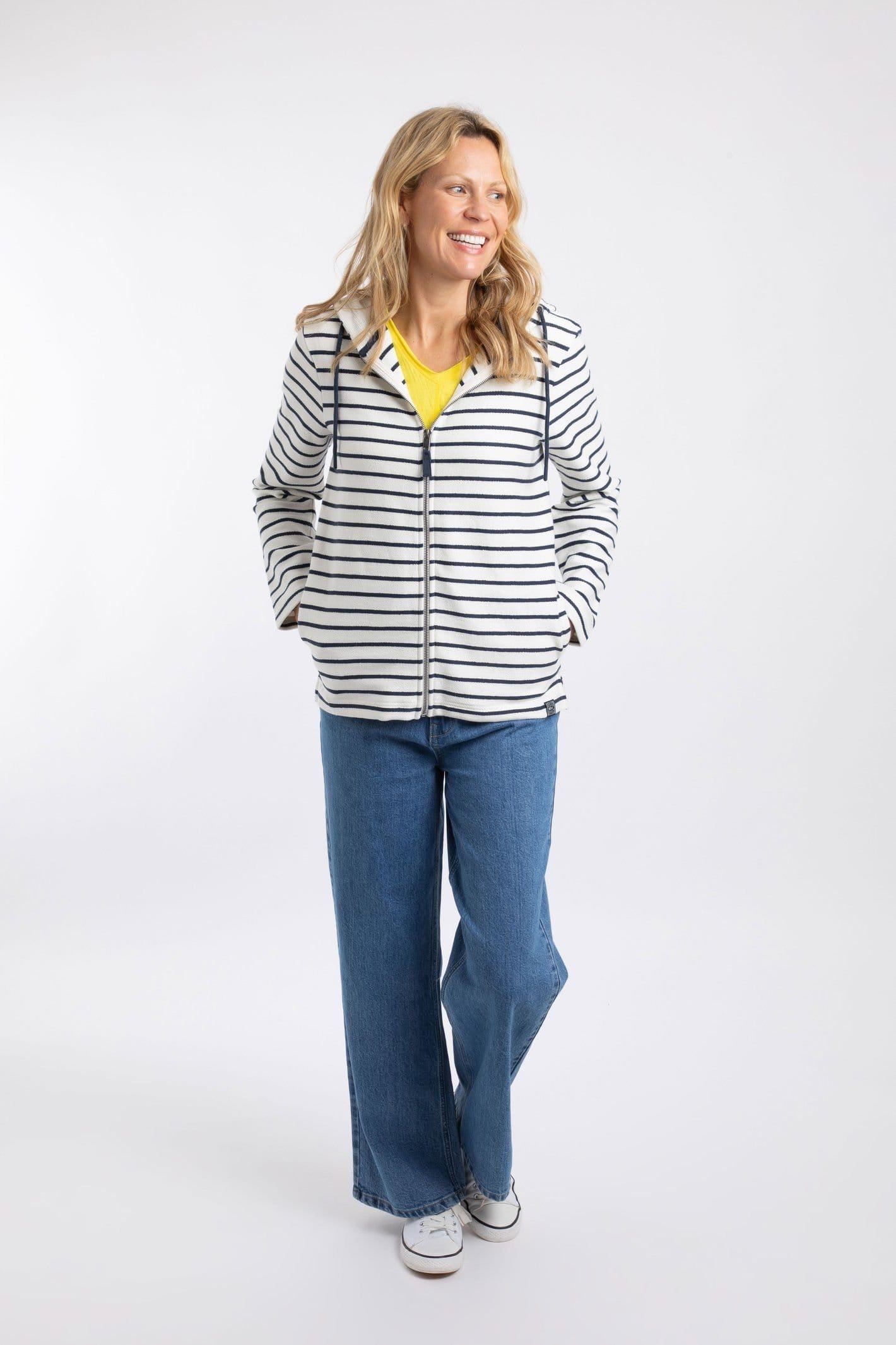 Weird Fish Weird Fish Women's Catalina Striped Full Zip Hoodie in Navy - 4