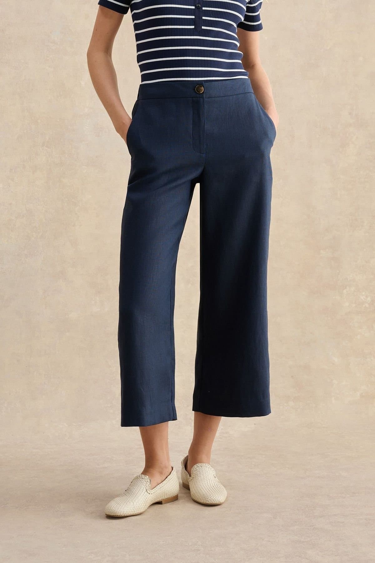 Hobbs London Hobbs London Dark Navy Linen Culotte Trousers
