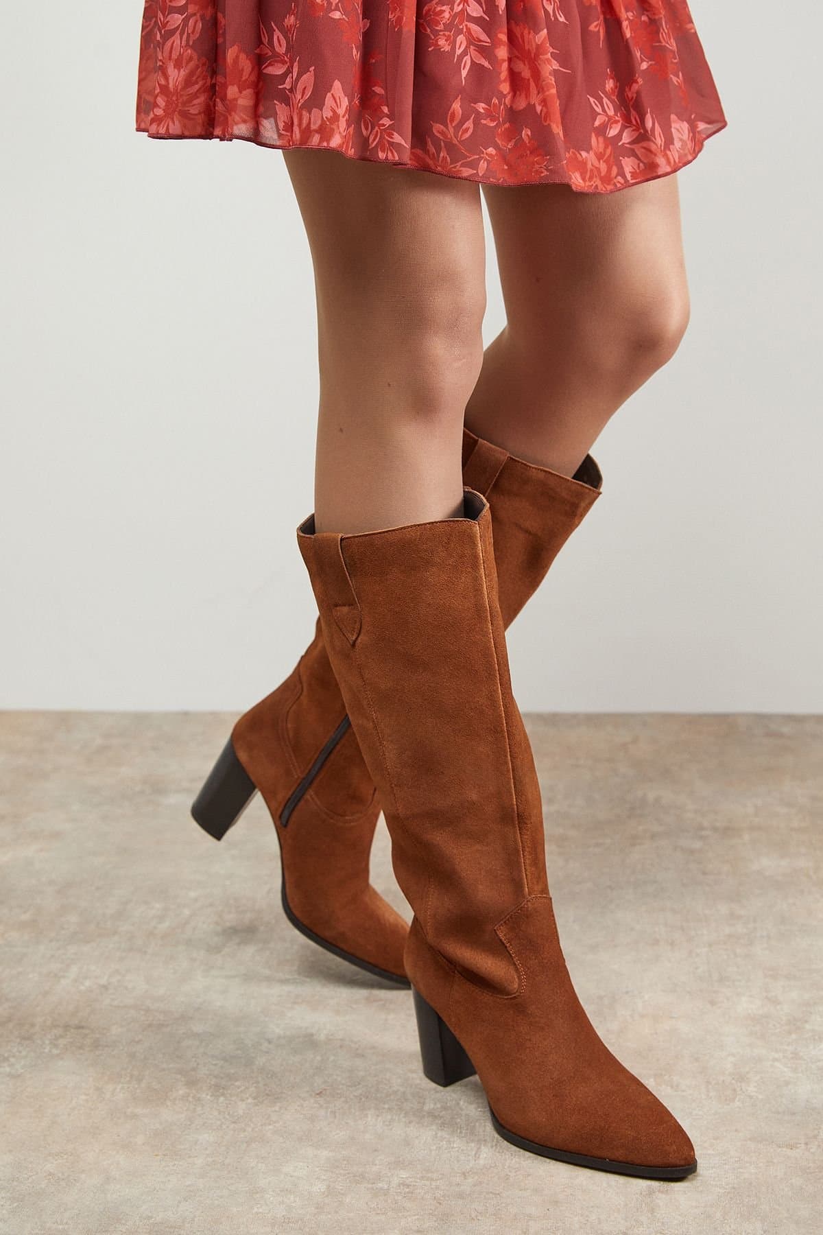 Oasis Oasis Tan Suede High Block Heel Knee Boots