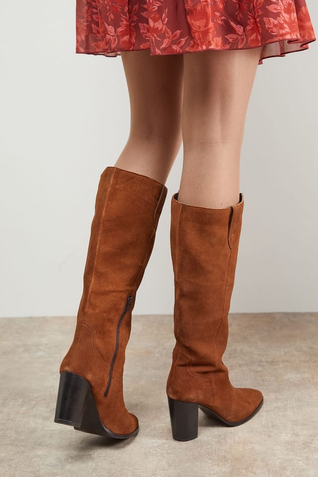 Oasis Oasis Women's Kresta Suede High Block Heel Knee Boots in Tan - 3