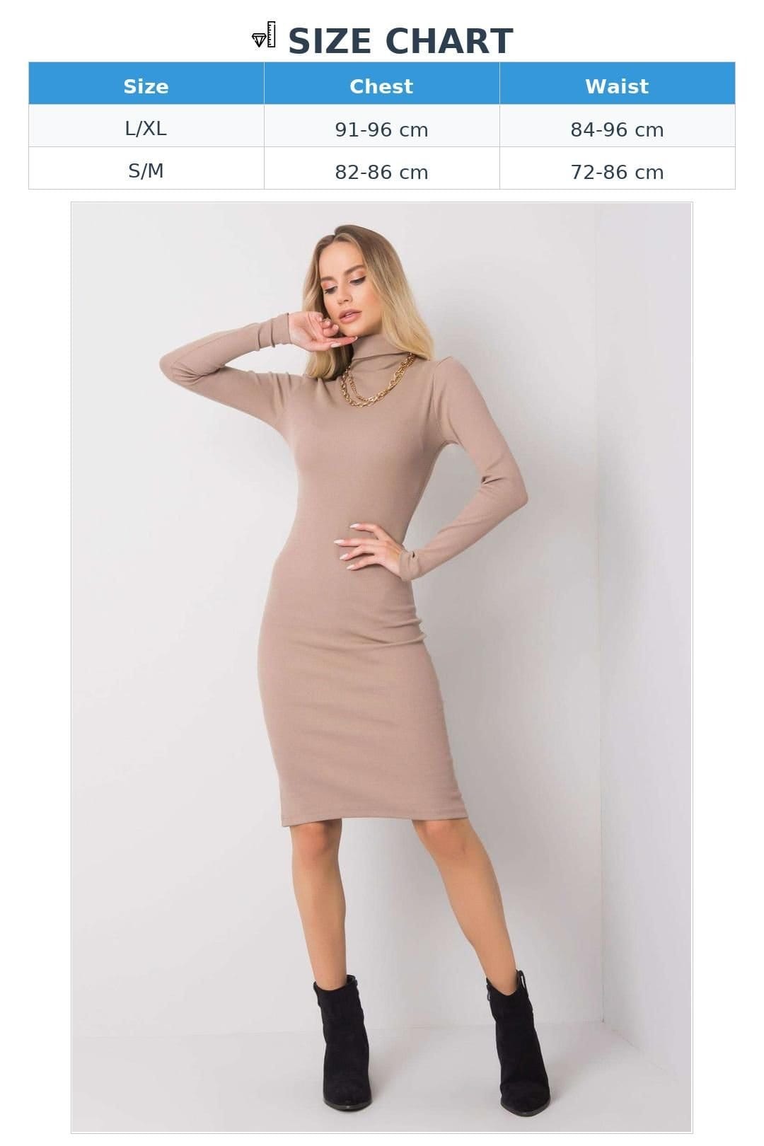 Love Lace Love Lace Women's Everyday Fitted Long Sleeve Turtleneck Dress Style 173350 in Beige - 4