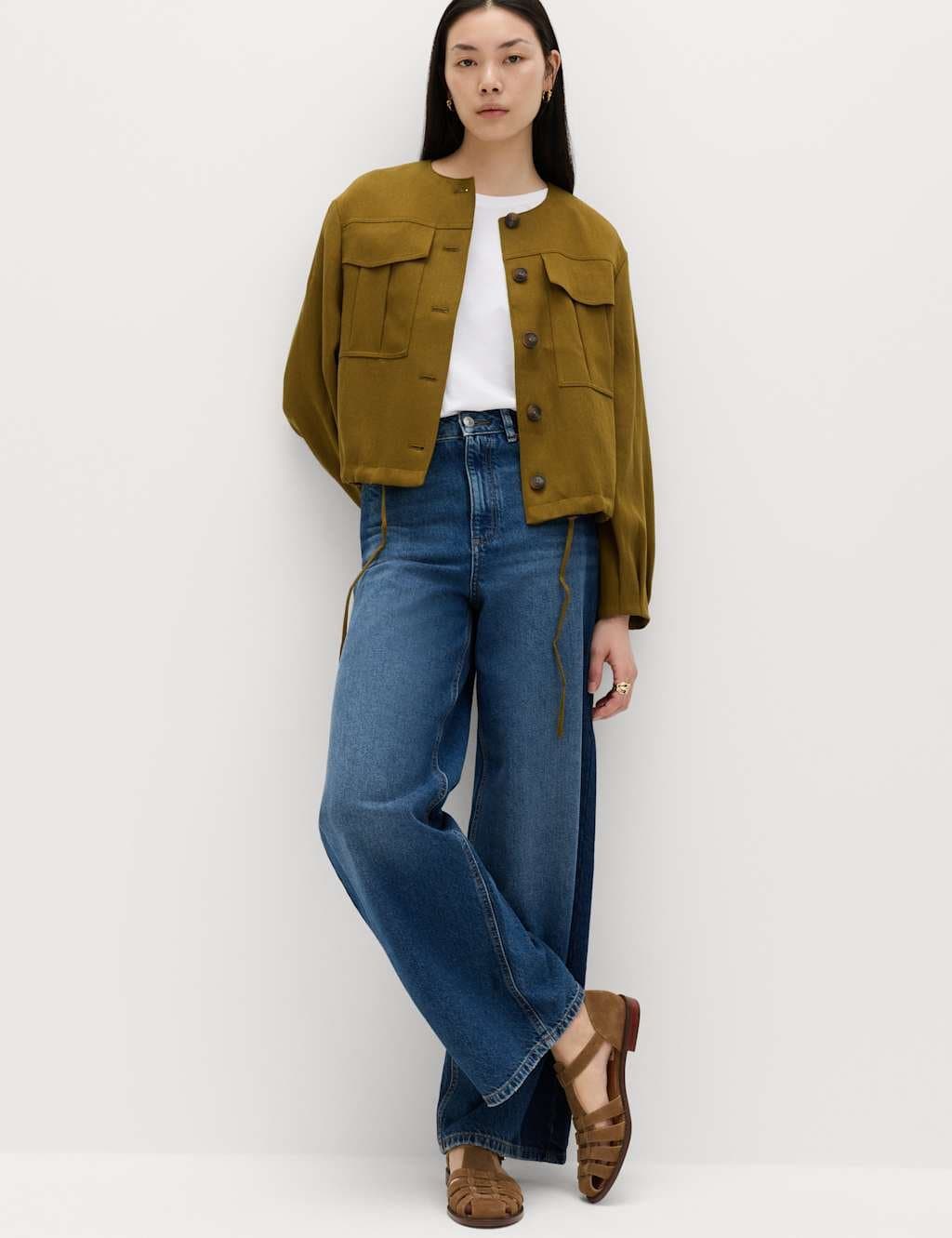 Marks & Spencer M&S High Waisted Two Tone Wide Leg Jeans Dark Indigo Mix