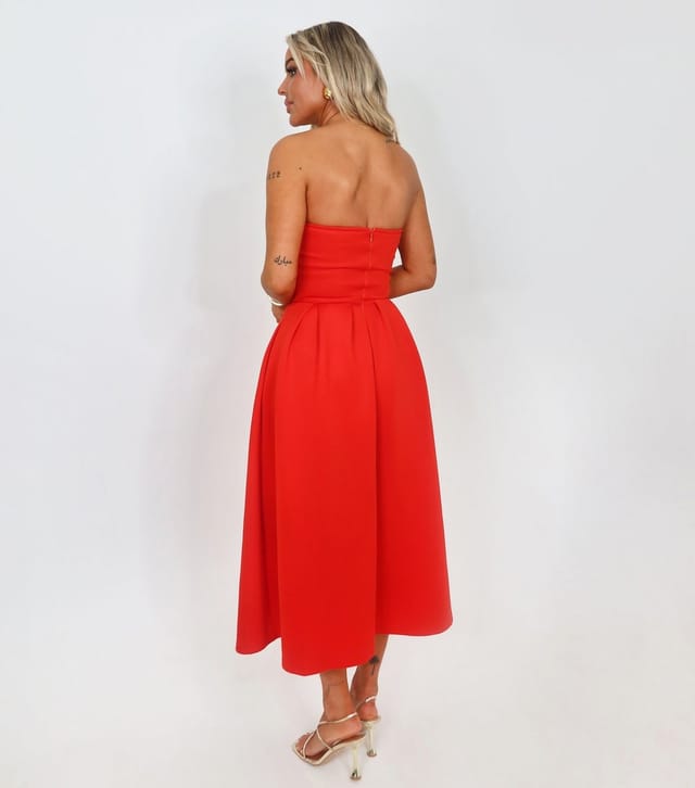 AX Paris Women's Red Bandeau A-Line Skirt Midi Dress AX Paris New Look - 3